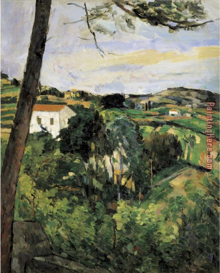 Paul Cezanne Pine Tree at L Estaque Landscape with Red Roof